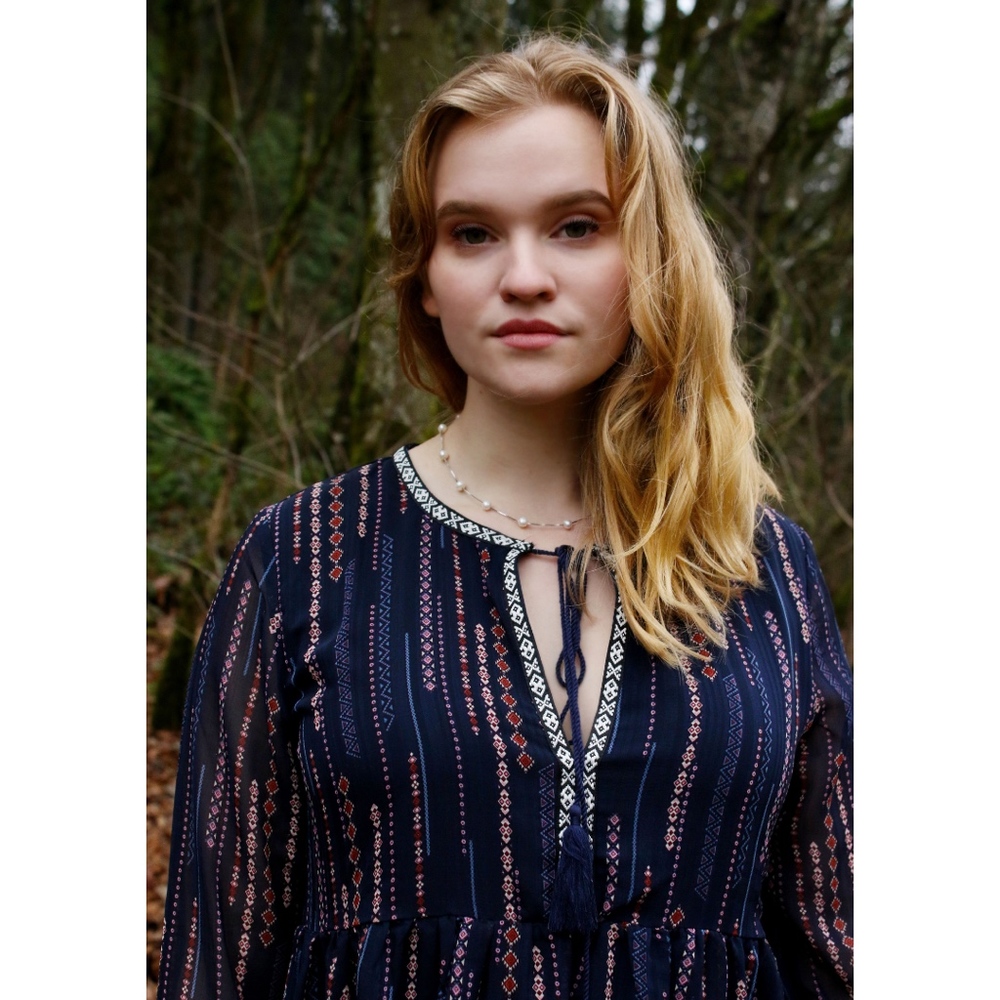 **CLEARANCE** Geometric Print Bell Sleeve Dress